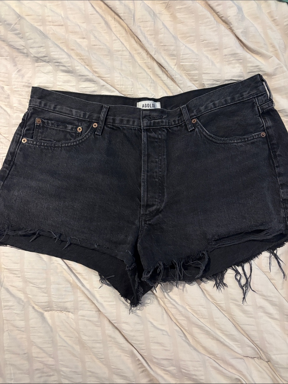 Agolde Black Distressed High-Rise Denim Shorts